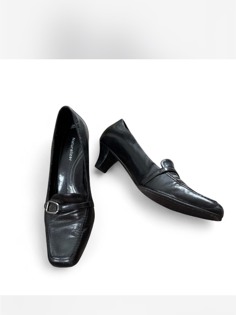 Naturalizer Black Leather Low Block Heel Loafers